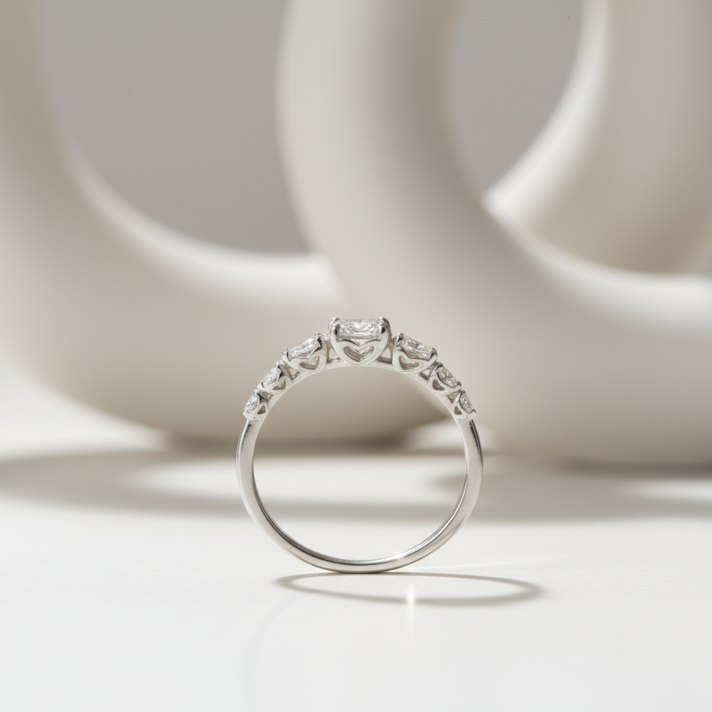 Moissanite Ring Heart sterling silver 925 plated white gold