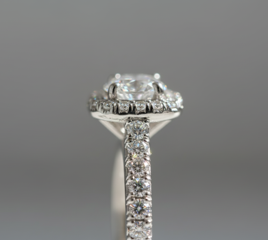 Bague Halo Carré en Moissanite – Argent 925 plaqué Or Blanc