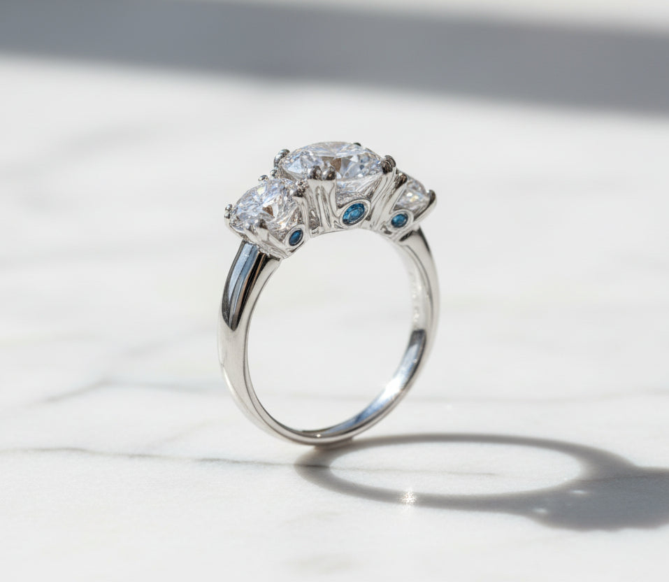 5 carats Moissanite Luxury Three Stone Engagement Ring 925 Silver Rings 18K Gold Plated