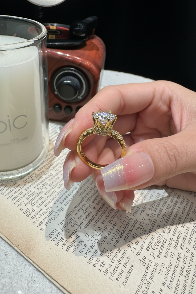 Couronne Royale – Bague Solitaire Halo Moissanite 2 Carats en Argent 925