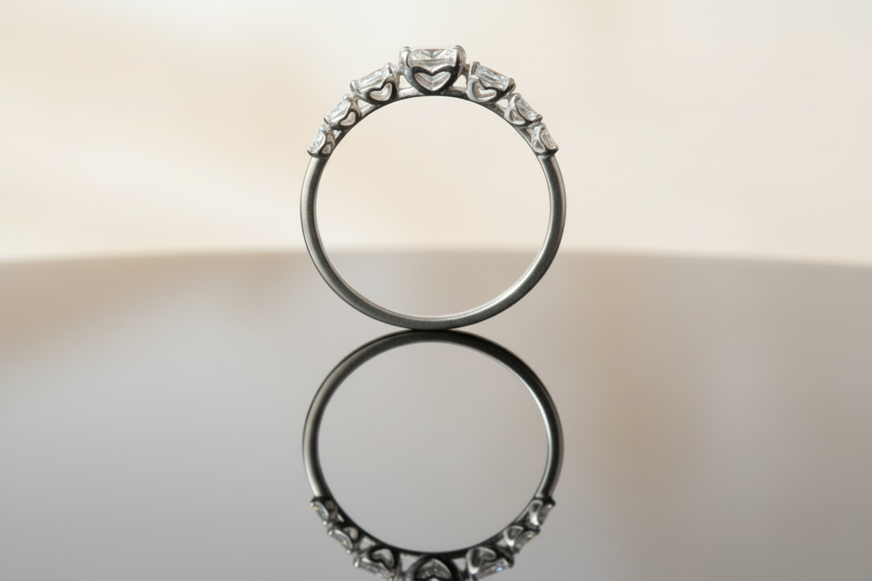 Moissanite Ring Heart sterling silver 925 plated white gold