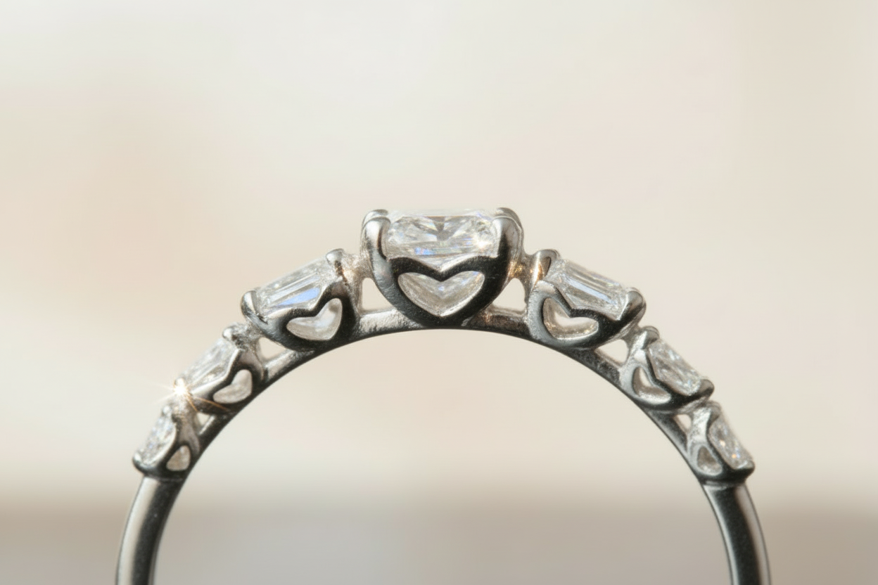 Moissanite Ring Heart sterling silver 925 plated white gold