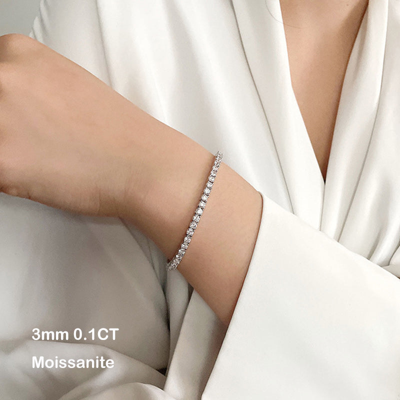 2-3-4-5mm Moissanite Tennis Bracelet S925 Sterling Silver For Women & Men