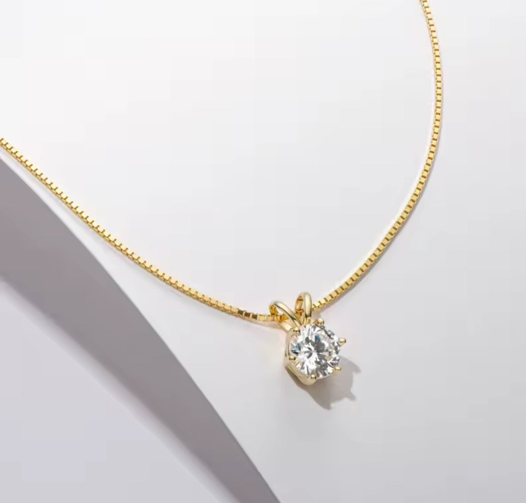 1-2-3ct Classic Moissanite Necklace For Women S925 Silver Plated 18Crts Gold D Color VVS1