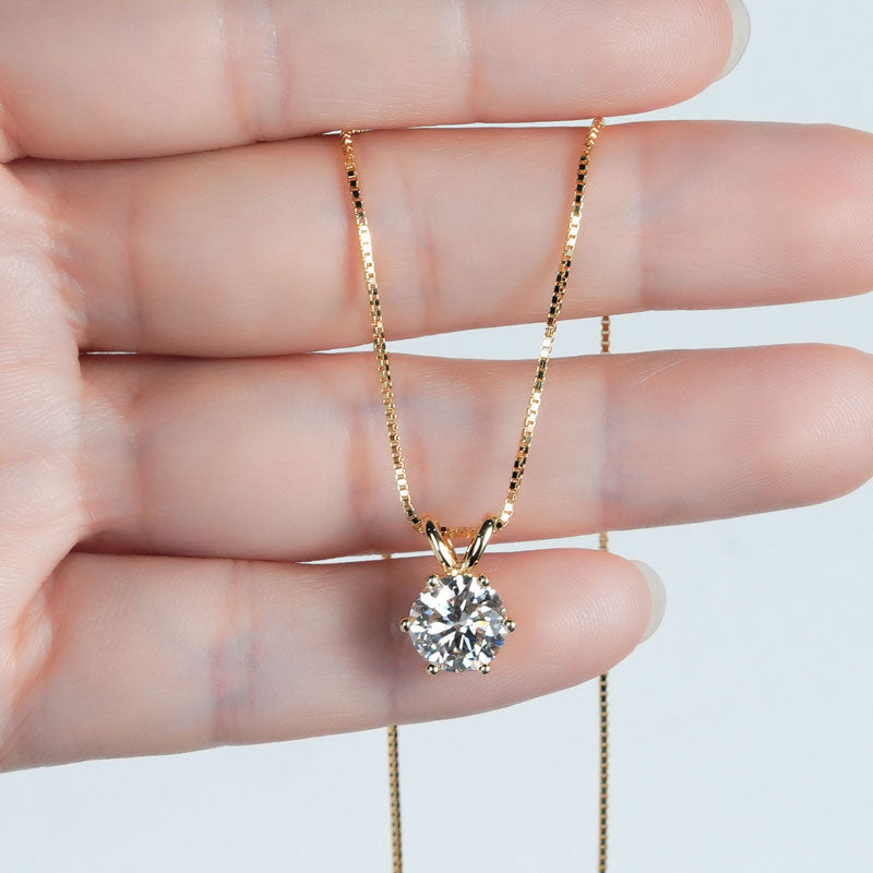 1-2-3ct Classic Moissanite Necklace For Women S925 Silver Plated 18Crts Gold D Color VVS1