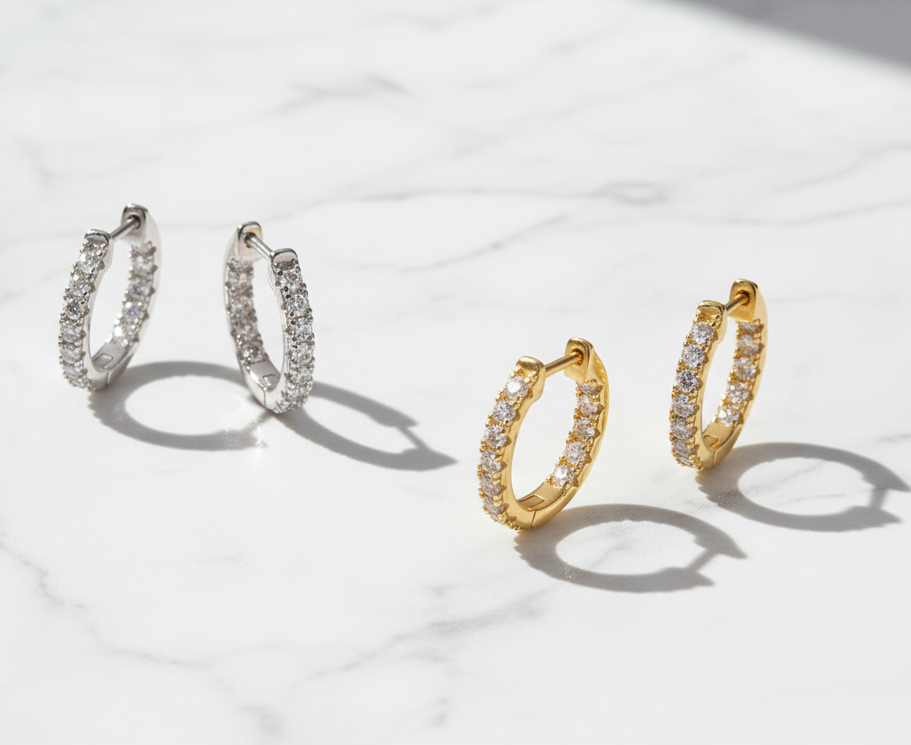 Moissanite Hoop Earrings for Women, 925 Sterling Silver Hypoallergenic Earrings