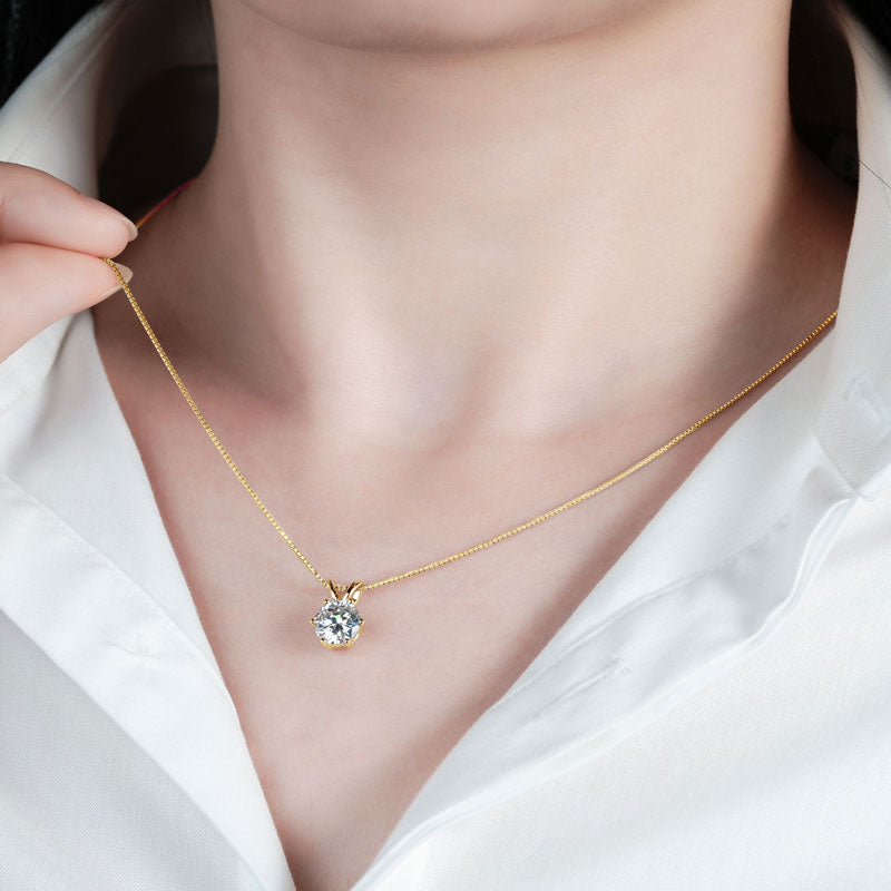 1-2-3ct Classic Moissanite Necklace For Women S925 Silver Plated 18Crts Gold D Color VVS1
